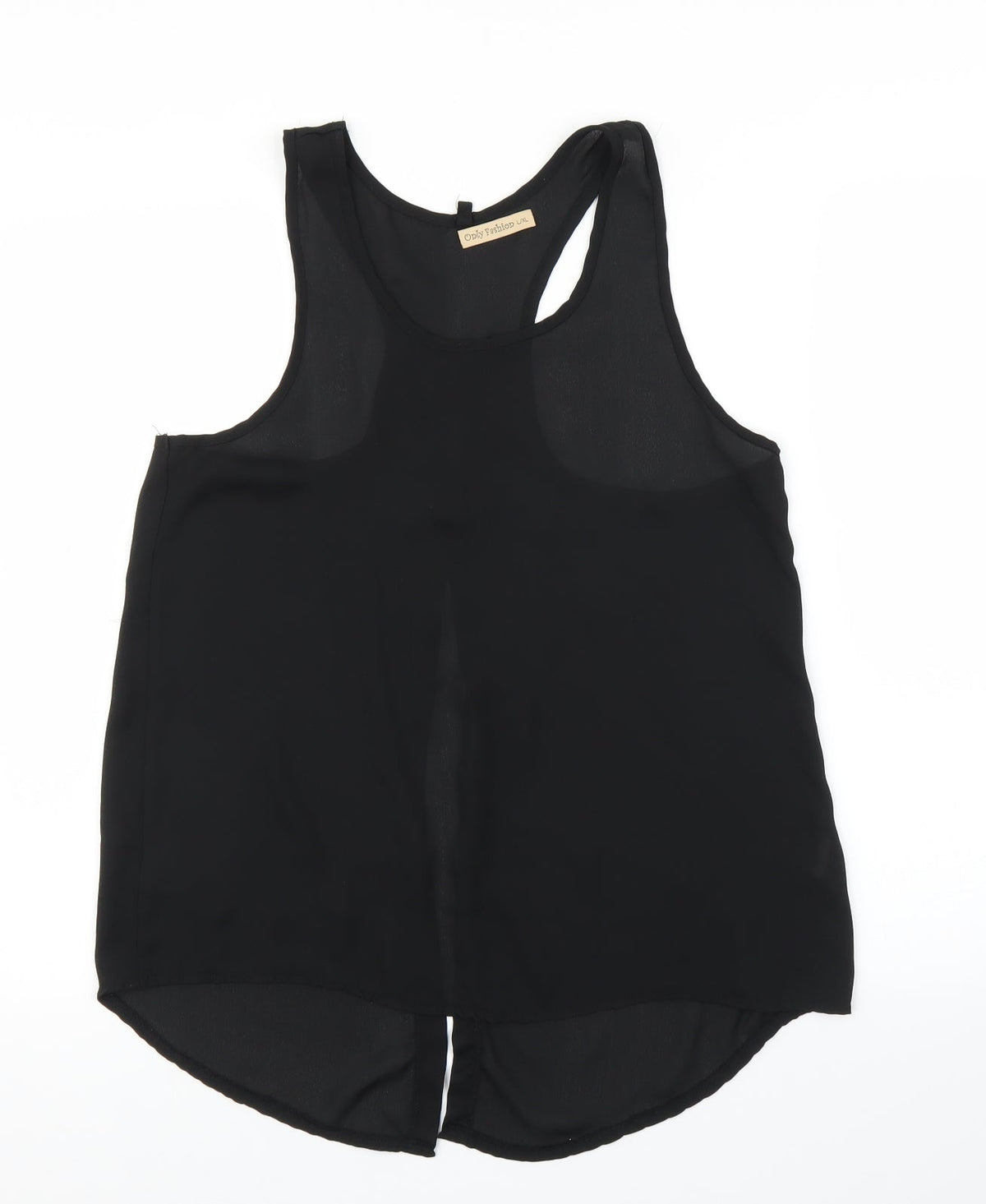 Additional front view of Only Fashion women’s black basic blouse, size L, - split down back