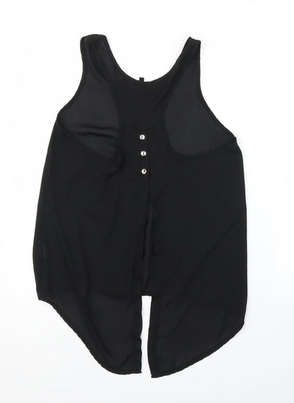 Back view of Only Fashion women’s black basic blouse, size L, - split down back
