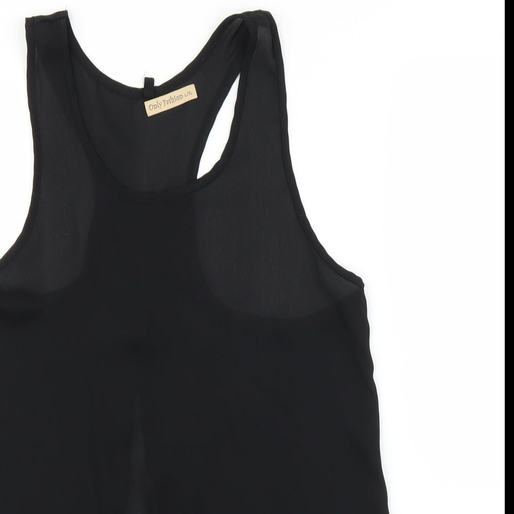 Close-up detail of Only Fashion women’s black basic blouse, size L, - split down back