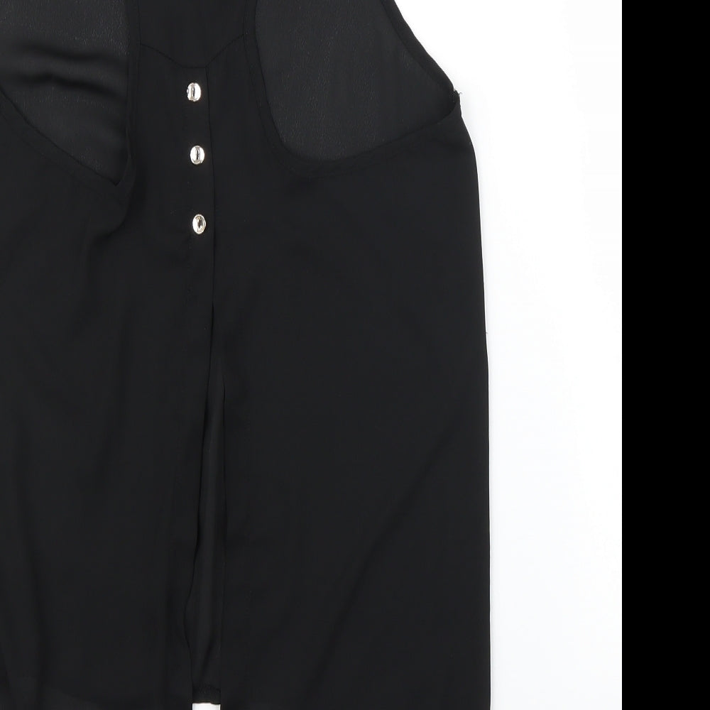 Brand and care label for Only Fashion women’s black basic blouse, size L, - split down back