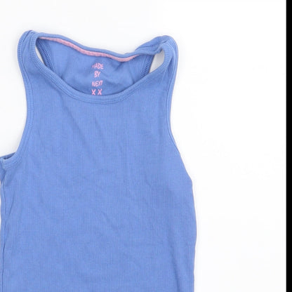 Close-up detail of Next girls’ blue basic t-shirt, size 7, years