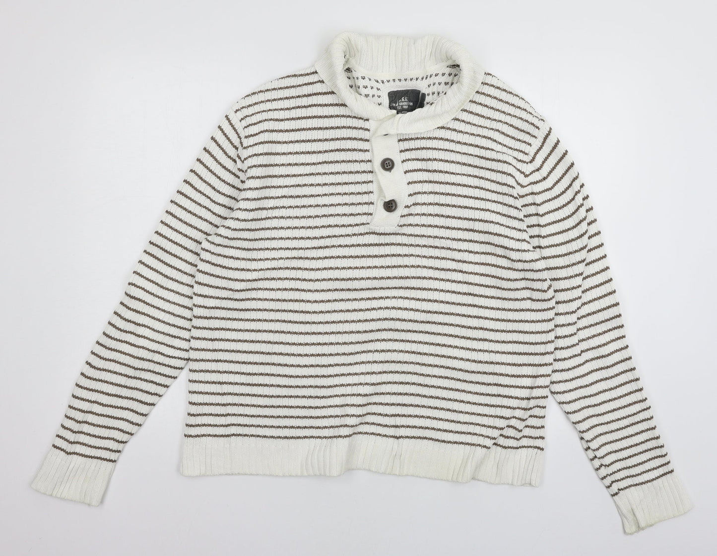 H&M Mens White Striped Knit Pullover Jumper Size L