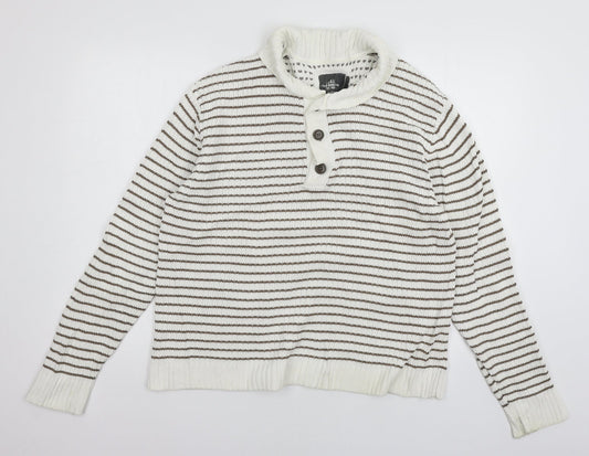 H&M Mens White Striped Knit Pullover Jumper Size L