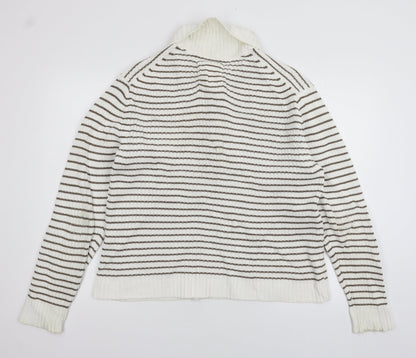 H&M Mens White Striped Knit Pullover Jumper Size L