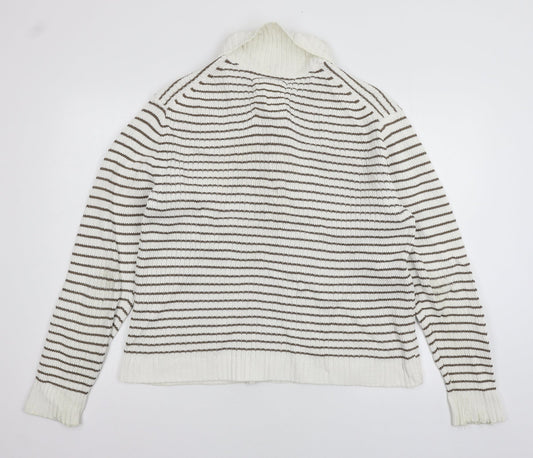 H&M Mens White Striped Knit Pullover Jumper Size L