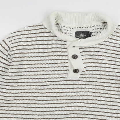 H&M Mens White Striped Knit Pullover Jumper Size L