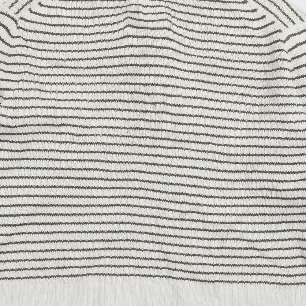 H&M Mens White Striped Knit Pullover Jumper Size L