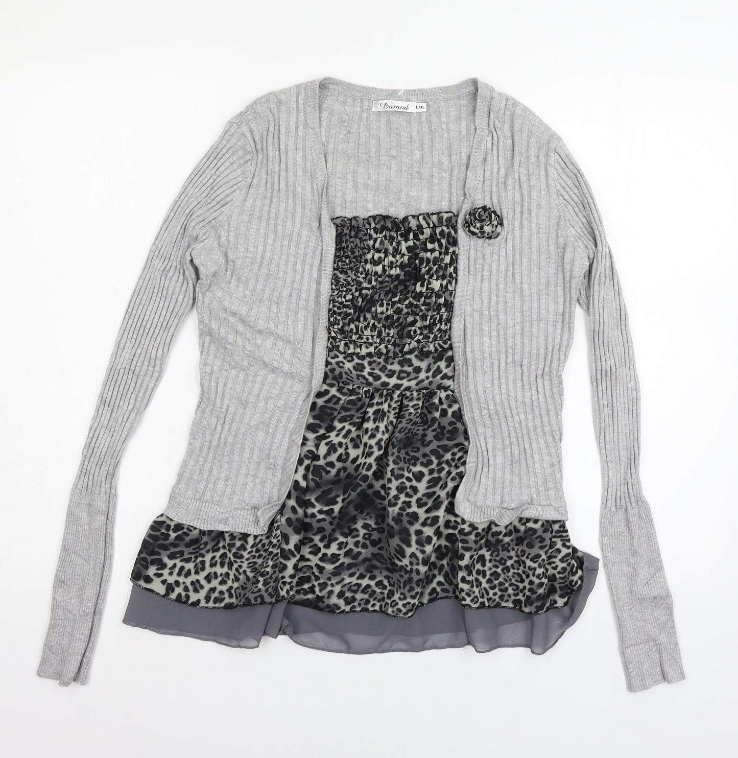 Damod Womens Grey Animal Print Knit Basic Blouse Size L