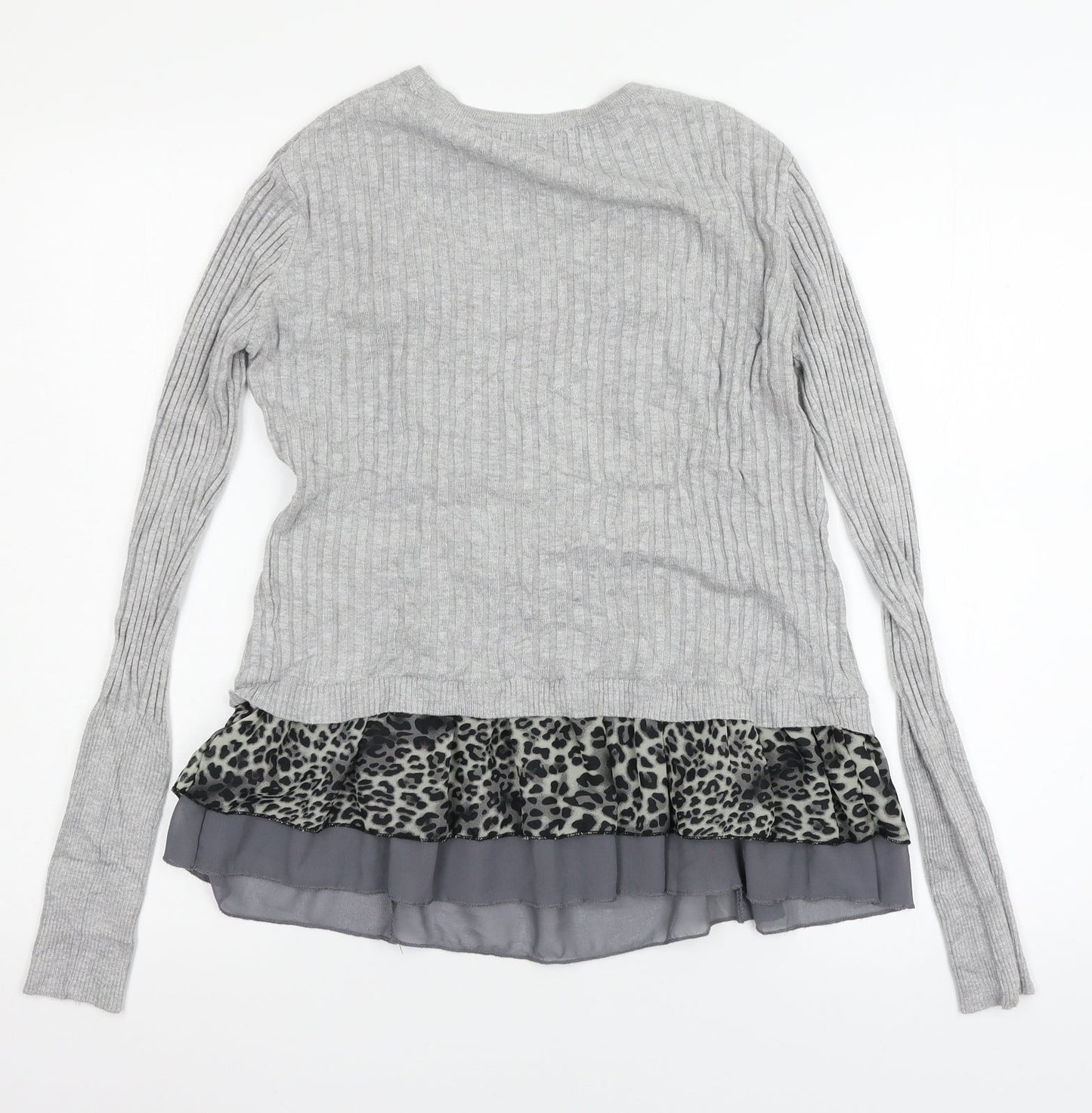 Damod Womens Grey Animal Print Knit Basic Blouse Size L