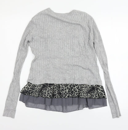 Damod Womens Grey Animal Print Knit Basic Blouse Size L
