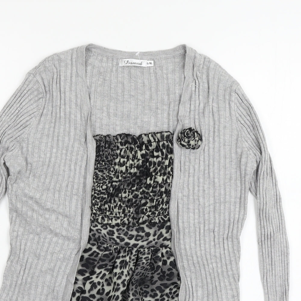Damod Womens Grey Animal Print Knit Basic Blouse Size L
