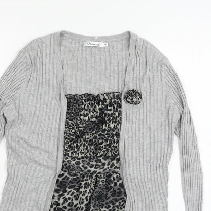 Damod Womens Grey Animal Print Knit Basic Blouse Size L