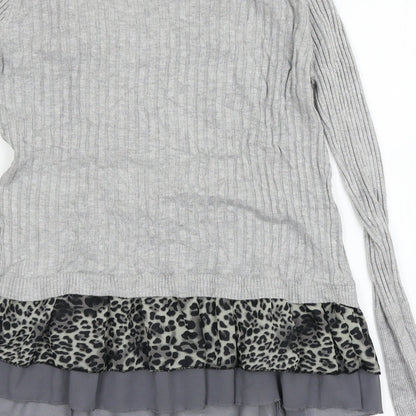 Damod Womens Grey Animal Print Knit Basic Blouse Size L