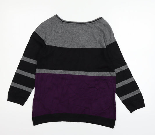 Debenhams Womens Purple Striped Knit Pullover Jumper Size 12
