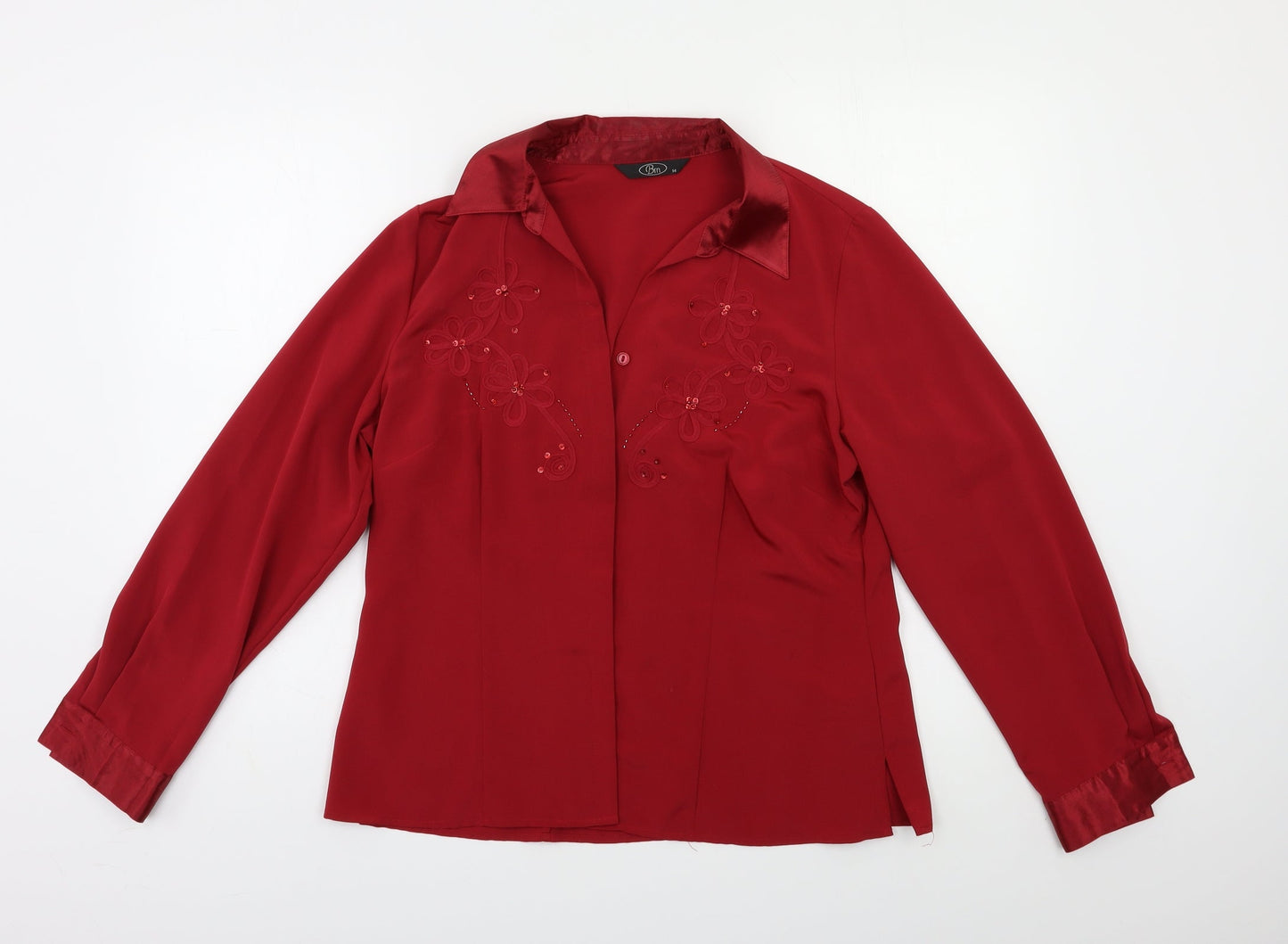 Womens UK Size 14 BM Red Basic Button-Up