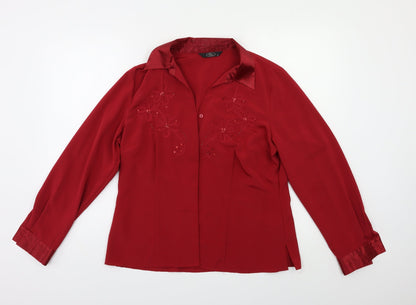 Womens UK Size 14 BM Red Basic Button-Up