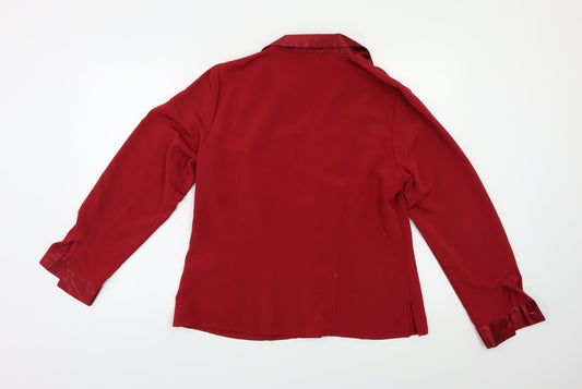 Womens UK Size 14 BM Red Basic Button-Up