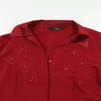 Womens UK Size 14 BM Red Basic Button-Up