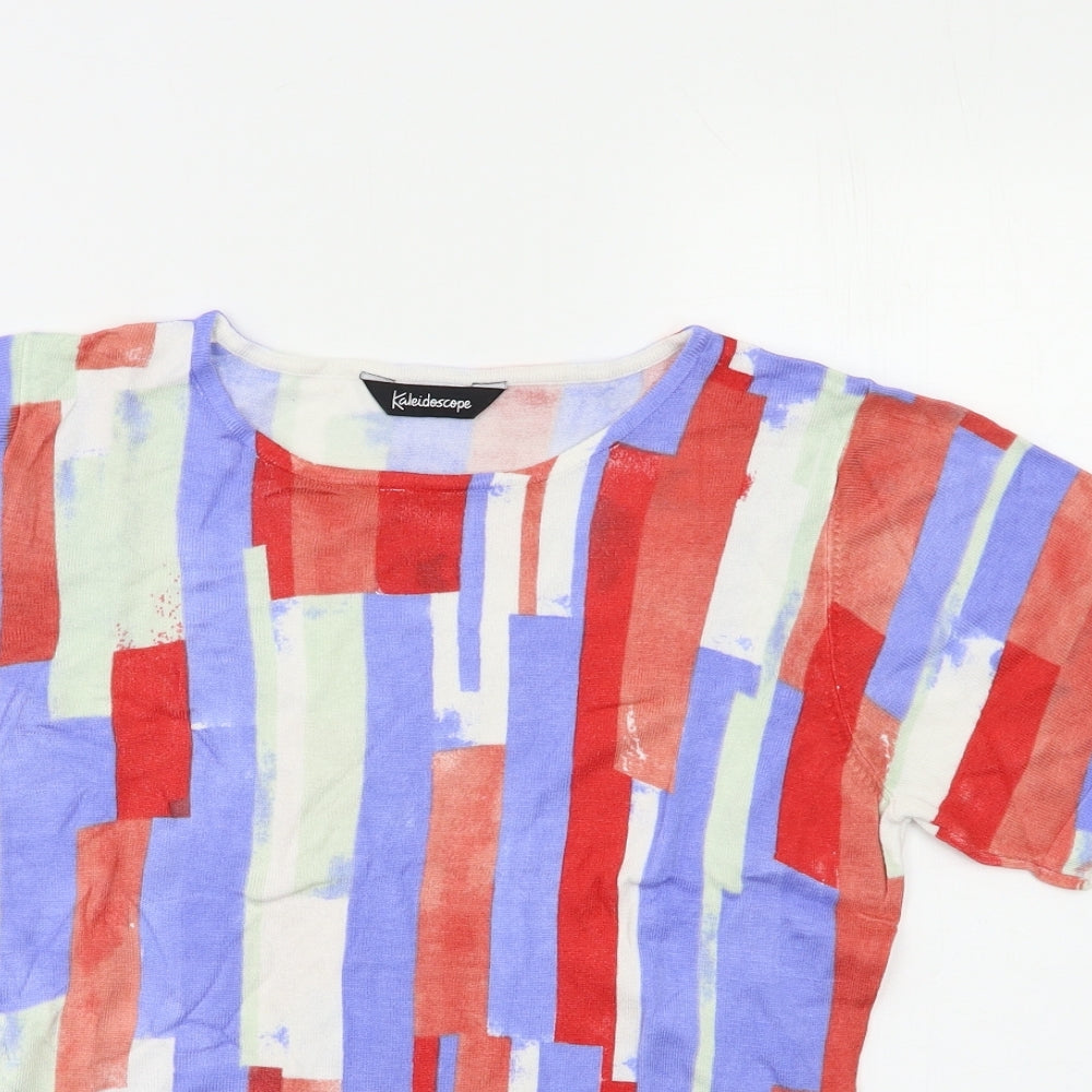 Womens UK Size 14 Kaleidoscope Multicoloured Basic T-Shirt