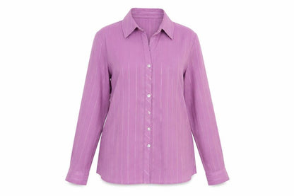 Bonmarché Womens Purple Striped  Basic Button-Up Size 14
