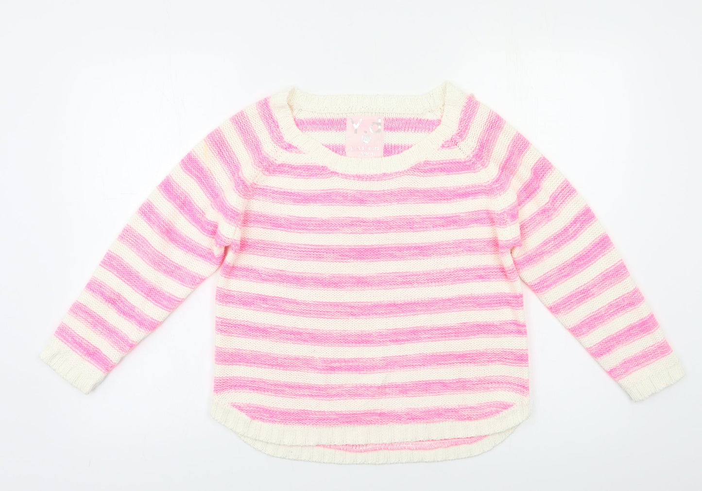 YD Girls Pink Striped  Pullover Jumper Size 12 Years