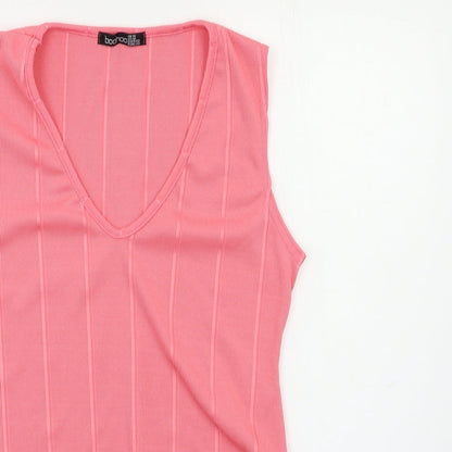 Boohoo Womens Pink Striped  Bodysuit One-Piece Size 14