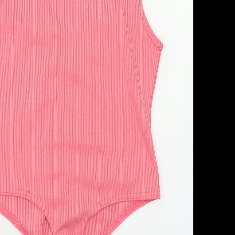 Boohoo Womens Pink Striped  Bodysuit One-Piece Size 14
