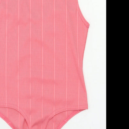 Boohoo Womens Pink Striped  Bodysuit One-Piece Size 14