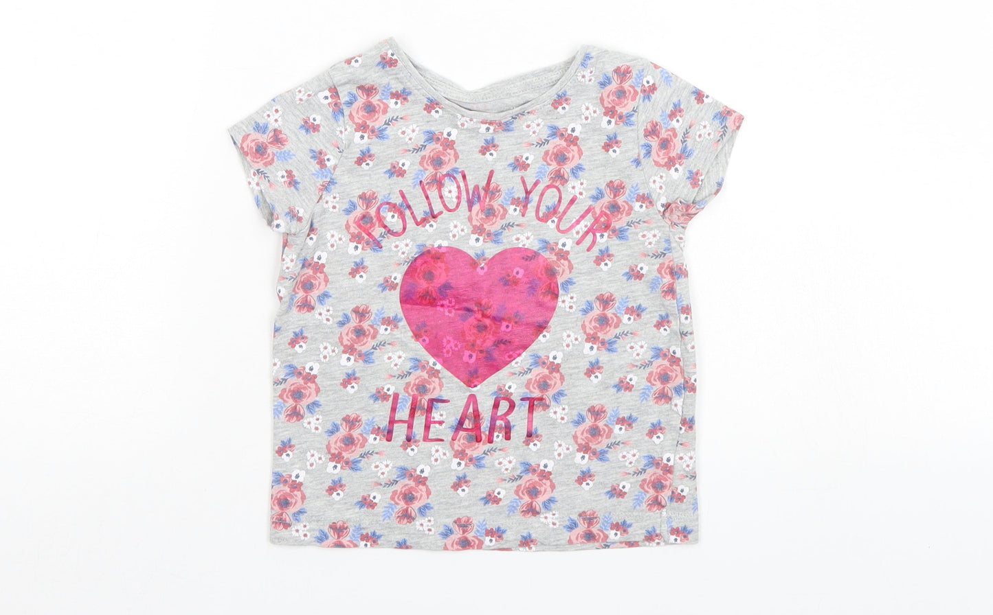 Priark Girls Grey Floral  Basic T-Shirt Size 2-3 Years