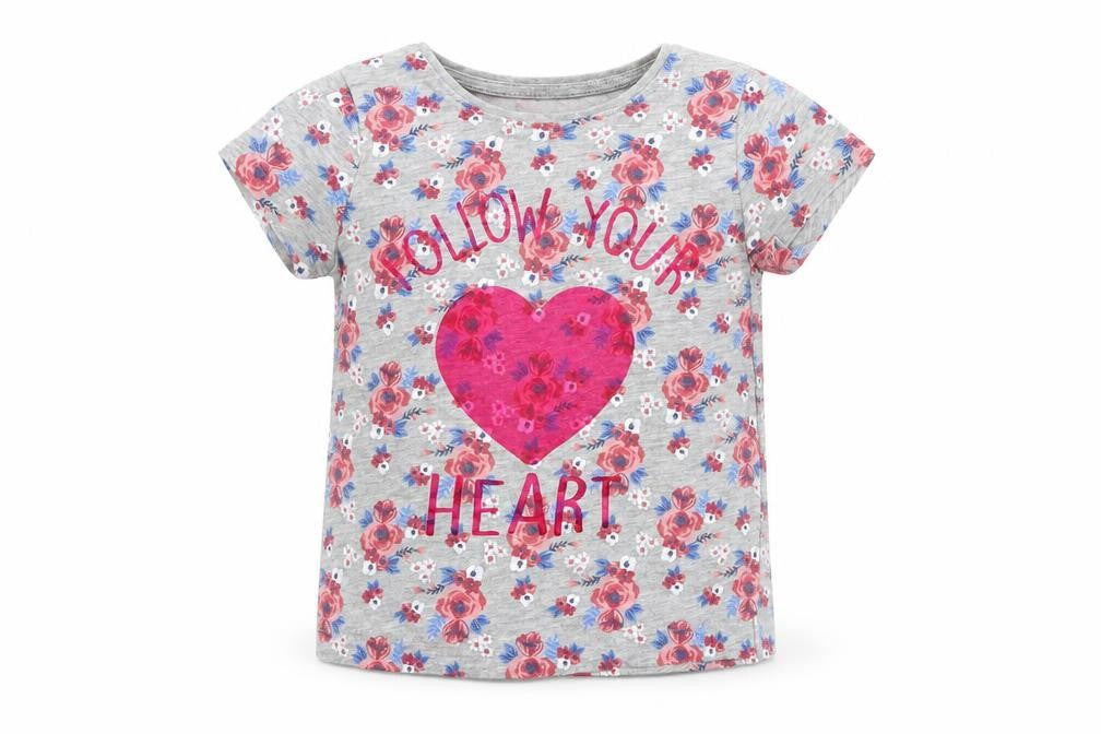Front view of Primark girls’ grey floral basic t-shirt, size 2-3, years