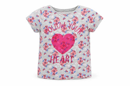 Front view of Primark girls’ grey floral basic t-shirt, size 2-3, years