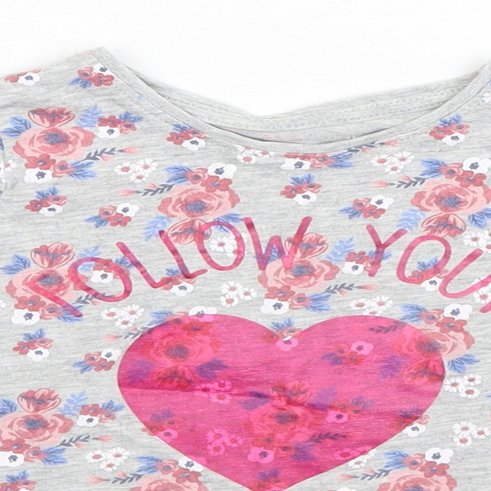 Priark Girls Grey Floral  Basic T-Shirt Size 2-3 Years