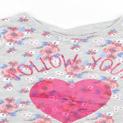Priark Girls Grey Floral  Basic T-Shirt Size 2-3 Years