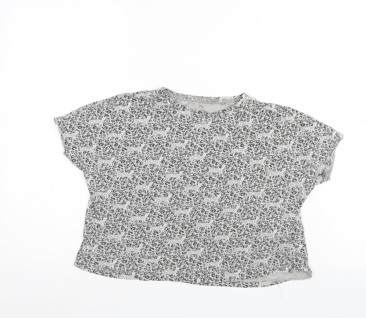 NEXT Girls Grey Animal Print   T-Shirt Size 11 Years