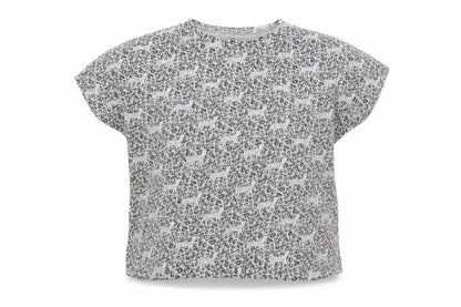 Front view of Next girls’ grey animal print t-shirt, size 11, years