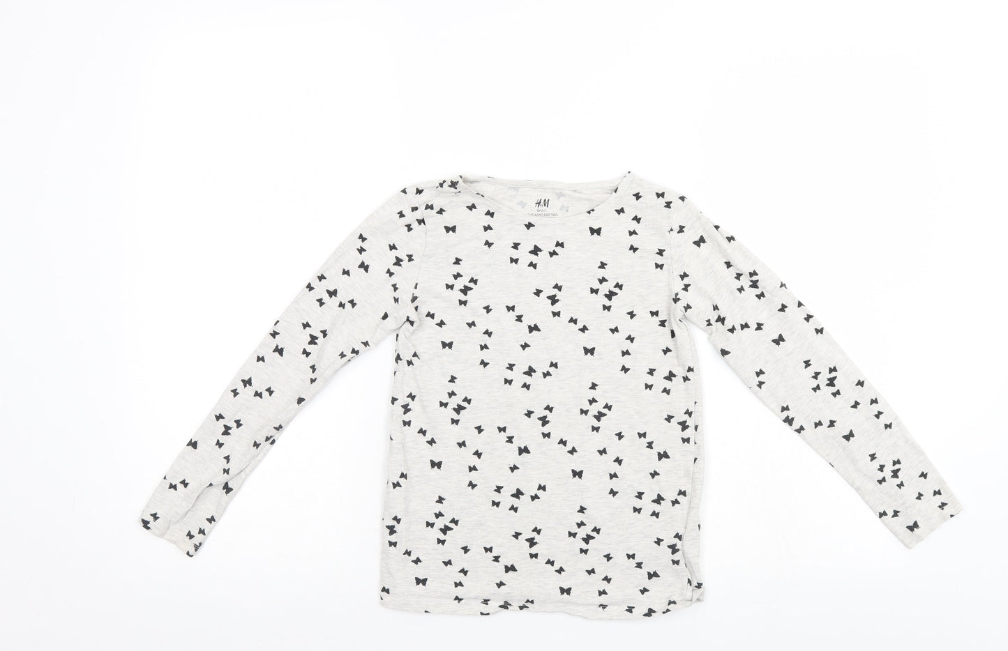 H&M Girls Grey Polka Dot  Henley Jumper Size 9-10 Years