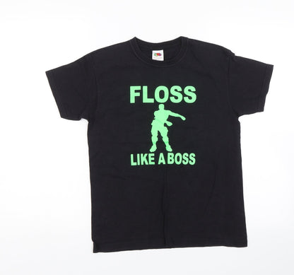 Fruit of the Loom Boys Black   Basic T-Shirt Size 9-10 Years  - Floss like a boss