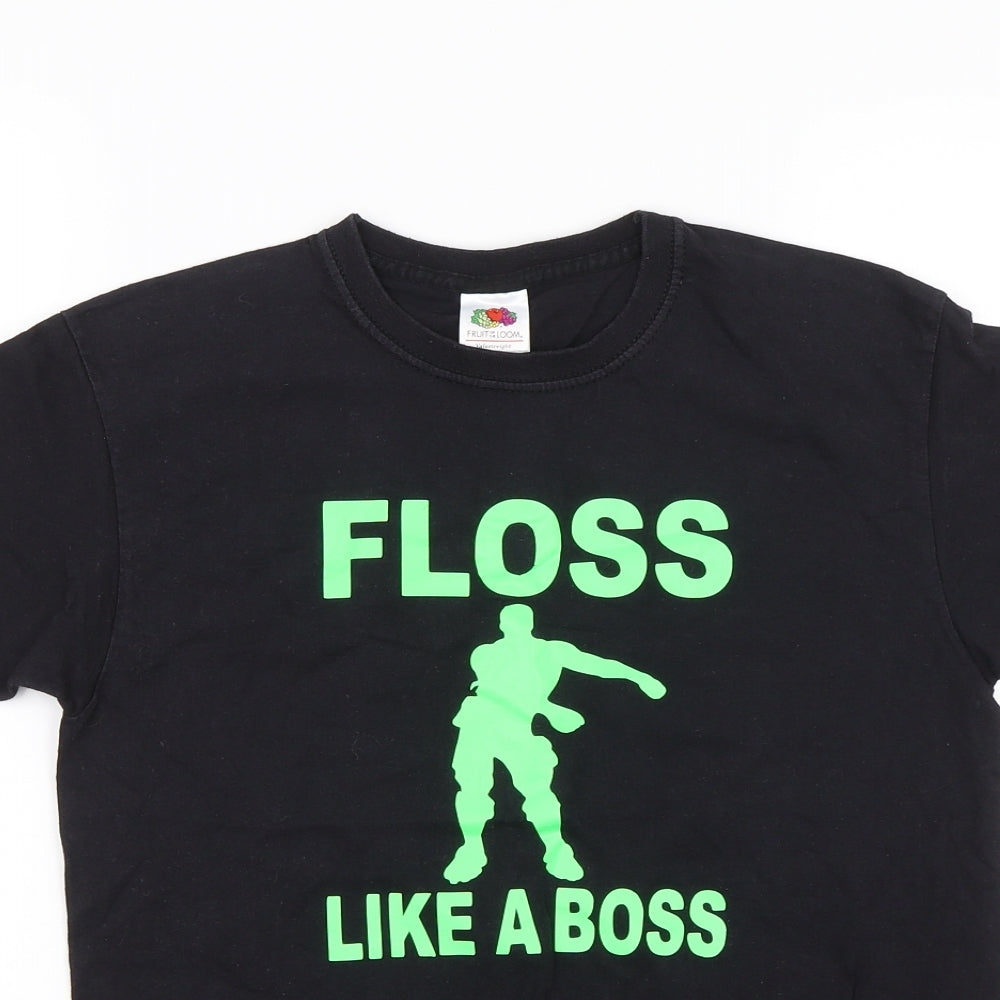 Fruit of the Loom Boys Black   Basic T-Shirt Size 9-10 Years  - Floss like a boss