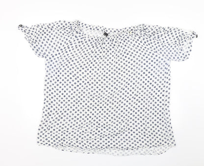 Izabel Womens White Polka Dot  Basic Blouse Size 14