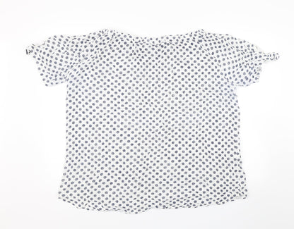 Izabel Womens White Polka Dot  Basic Blouse Size 14