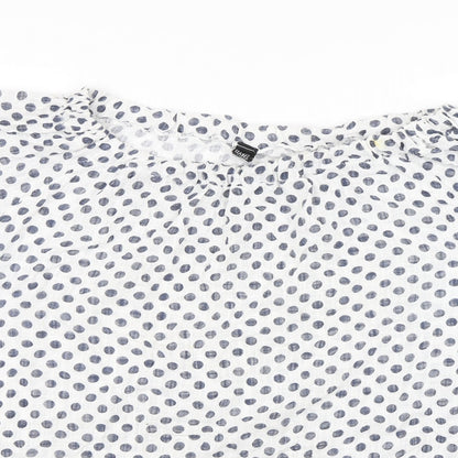 Izabel Womens White Polka Dot  Basic Blouse Size 14