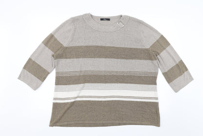 BM Collection Womens Brown Striped  Pullover Jumper Size XL