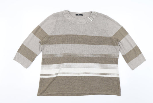 BM Collection Womens Brown Striped  Pullover Jumper Size XL