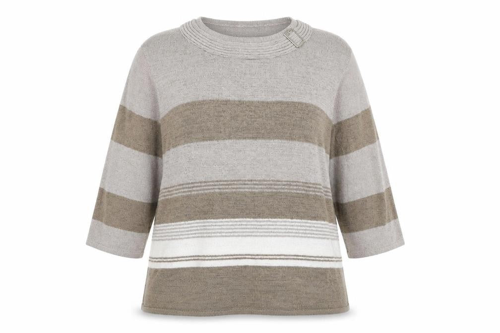 Bonmarché Womens Brown Striped Pullover Jumper Size XL