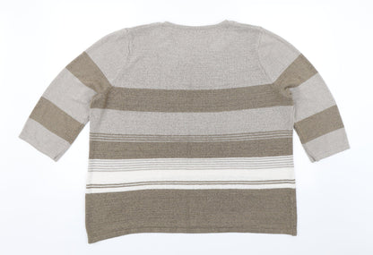 BM Collection Womens Brown Striped  Pullover Jumper Size XL
