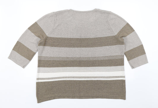 BM Collection Womens Brown Striped  Pullover Jumper Size XL