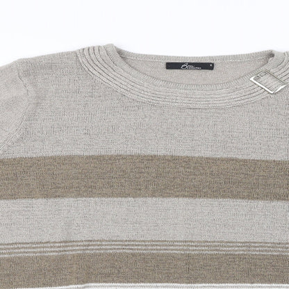 BM Collection Womens Brown Striped  Pullover Jumper Size XL