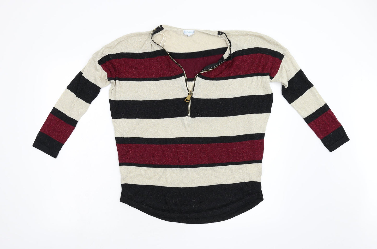 Womens UK Size S Blue Vanilla Multicoloured Henley Jumper