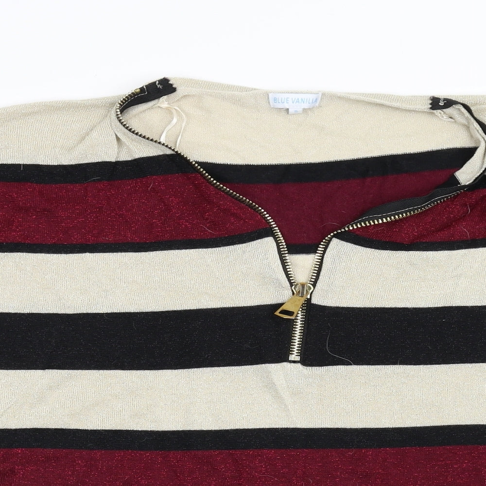 Womens UK Size S Blue Vanilla Multicoloured Henley Jumper