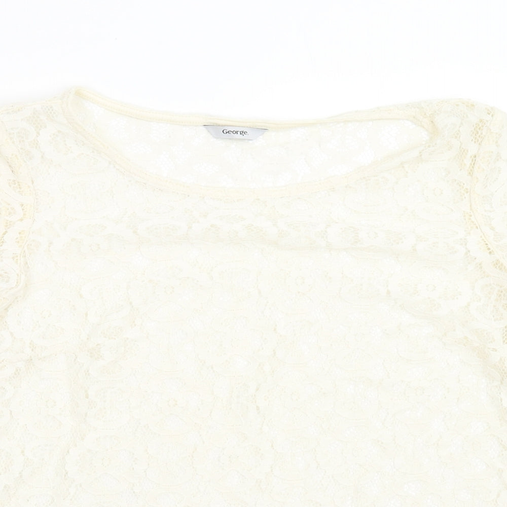George Womens Ivory Floral  Basic Blouse Size 12